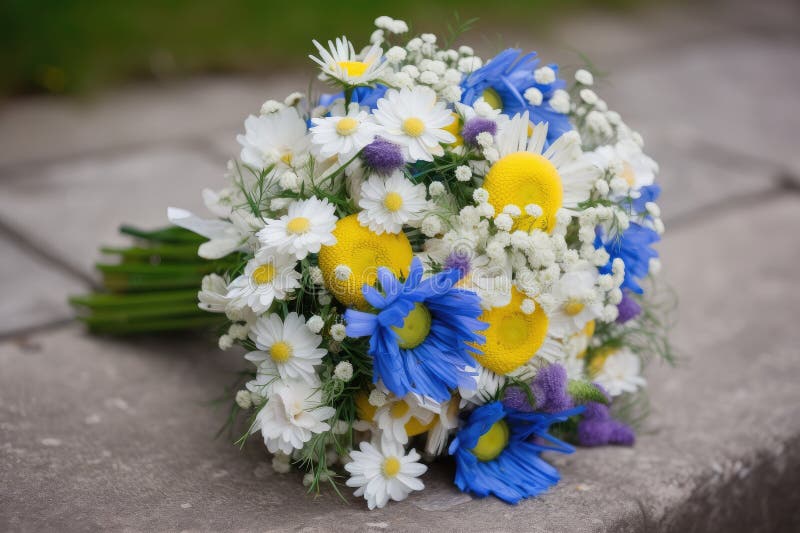 Cornflower and Chamomile Bouquet, Ready for Wedding or Celebration