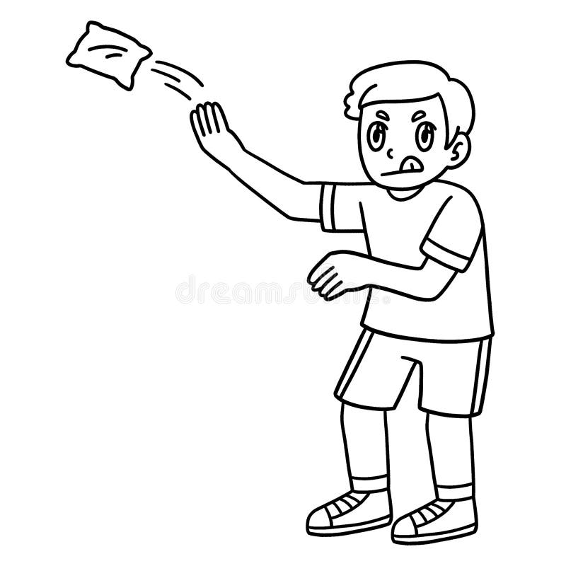 Cornhole Boy Throwing Bag Isolated Coloring Page stock illustration