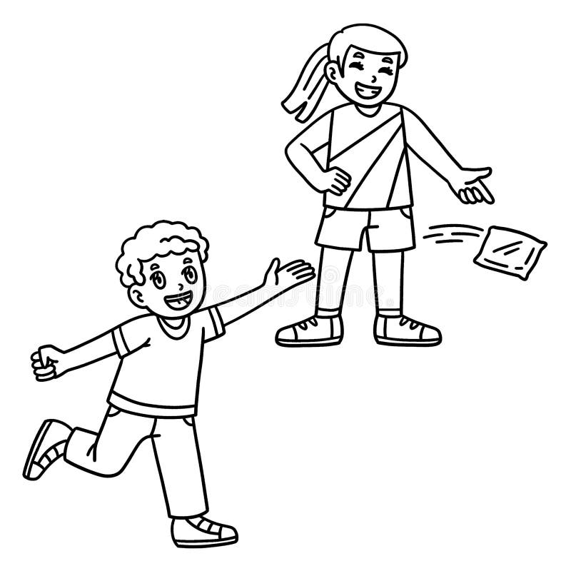 Cornhole Children Throwing Bag Isolated Coloring vector illustration