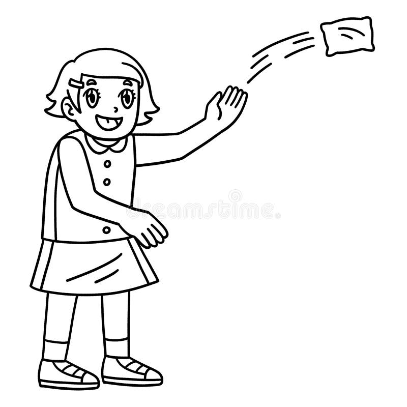 Cornhole Girl Throwing Bag Isolated Coloring Page royalty free illustration