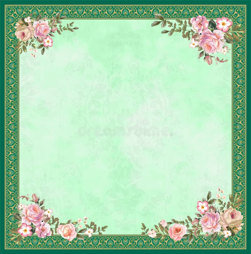 Cornice floreale elegante con sfondo verde pastello morbido illustrazione vettoriale