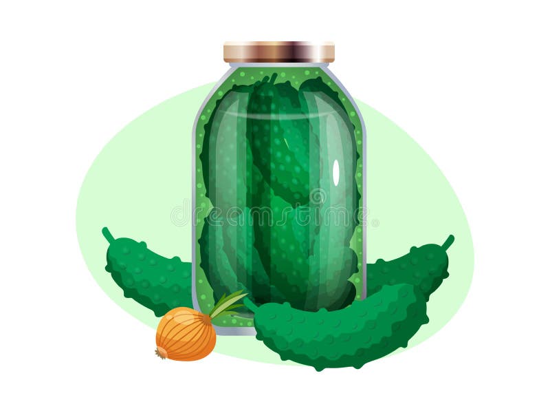 Pickles composition with isolated image of marinated vegetables in glass jars with ripe fruits vector illustration. Pickles composition with isolated image of marinated vegetables in glass jars with ripe fruits vector illustration