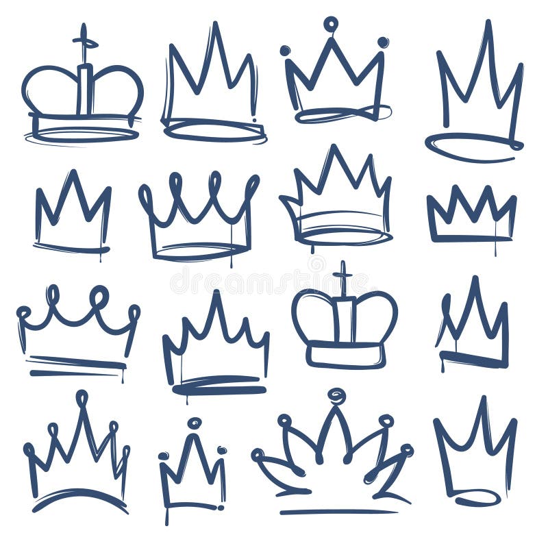 Coroa da garatuja Joia real tirada garatuja do esboço do diadema da princesa da corona da rainha do rei das coroas das tiaras do