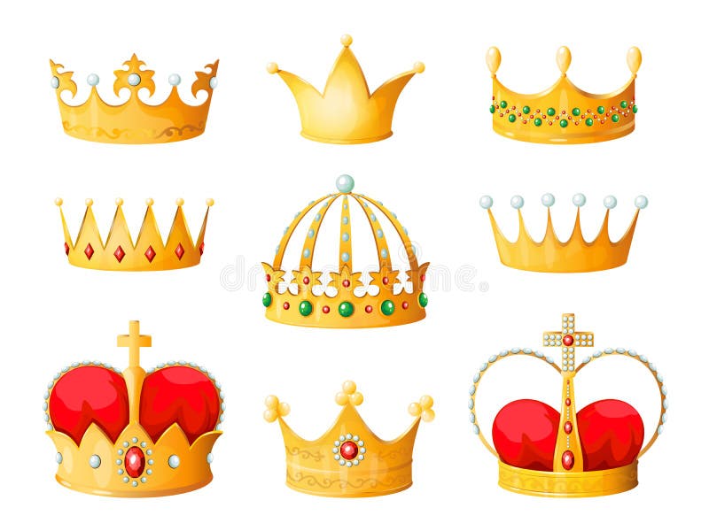 Coroa dos desenhos animados do ouro A rainha amarela dourada do príncipe do imperador coroa a corona culminante dos emojis da tia