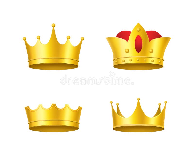 Coroas 3d douradas detalhadas realísticas ajustadas Vetor ilustração royalty free Coroas 3d douradas detalhadas realísticas ajustadas Vetor ilustração royalty free