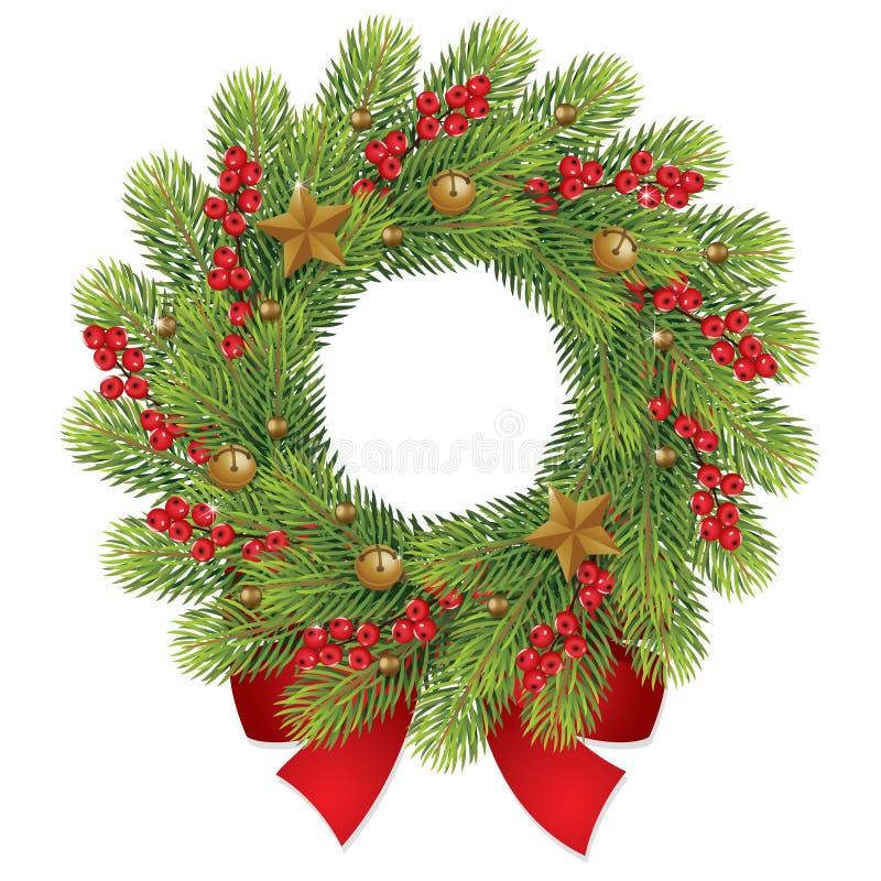 Corona di Natale con la bacca e l'arco rosso illustrazione di stock Corona di Natale con la bacca e l'arco rosso illustrazione di stock