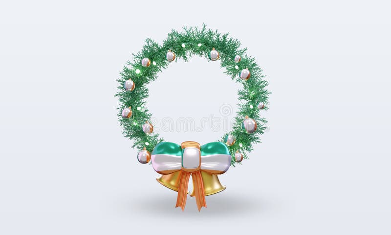 3d christmas wreath Ireland flag rendering. 3d christmas wreath Ireland flag rendering