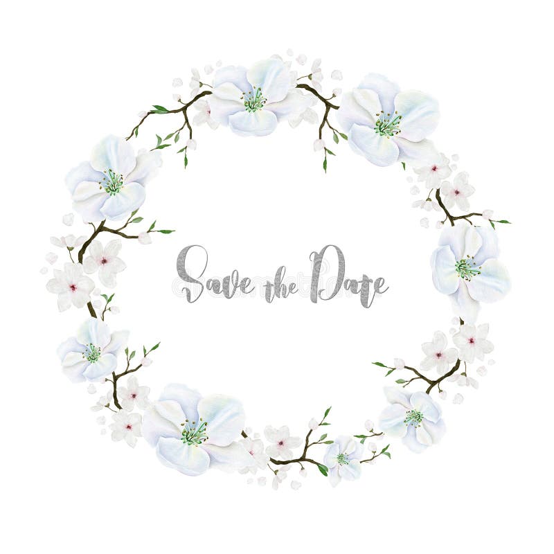 Corona floreale delicata con i fiori bianchi watercolor illustrazione di stock Corona floreale delicata con i fiori bianchi watercolor illustrazione di stock