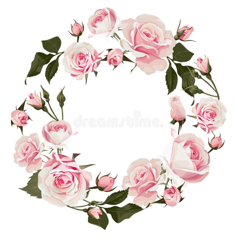 Corona floreale di vettore con le rose Struttura fiorita con i fiori rosa per il giorno delle nozze o il giorno di biglietti di S illustrazione vettoriale Corona floreale di vettore con le rose Struttura fiorita con i fiori rosa per il giorno delle nozze o il giorno di biglietti di S illustrazione vettoriale