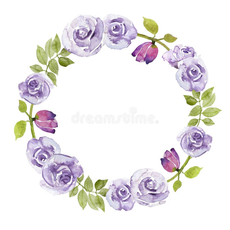 Corona viola dell'acquerello del fiore delle rose royalty illustrazione gratis Corona viola dell'acquerello del fiore delle rose royalty illustrazione gratis