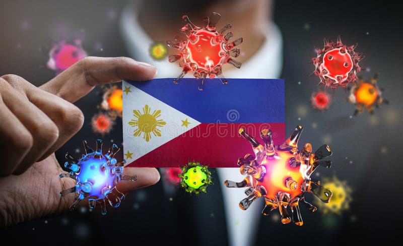 Corona Virus Around Philippines Flag. Concept Pandemic Outbreak in Country