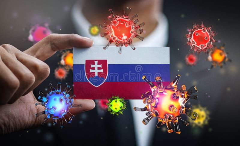 Vlajka Corona Virus kolem Slovenska. Koncept vypuknutí pandemie v zemi