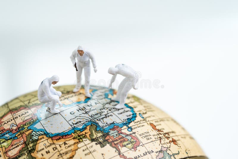 Corona virus quarantine or prevention of fast spreading virus, human illness or COV flu outbreak concept, miniature people doctors royalty free stock photo Corona virus quarantine or prevention of fast spreading virus, human illness or COV flu outbreak concept, miniature people doctors royalty free stock photo