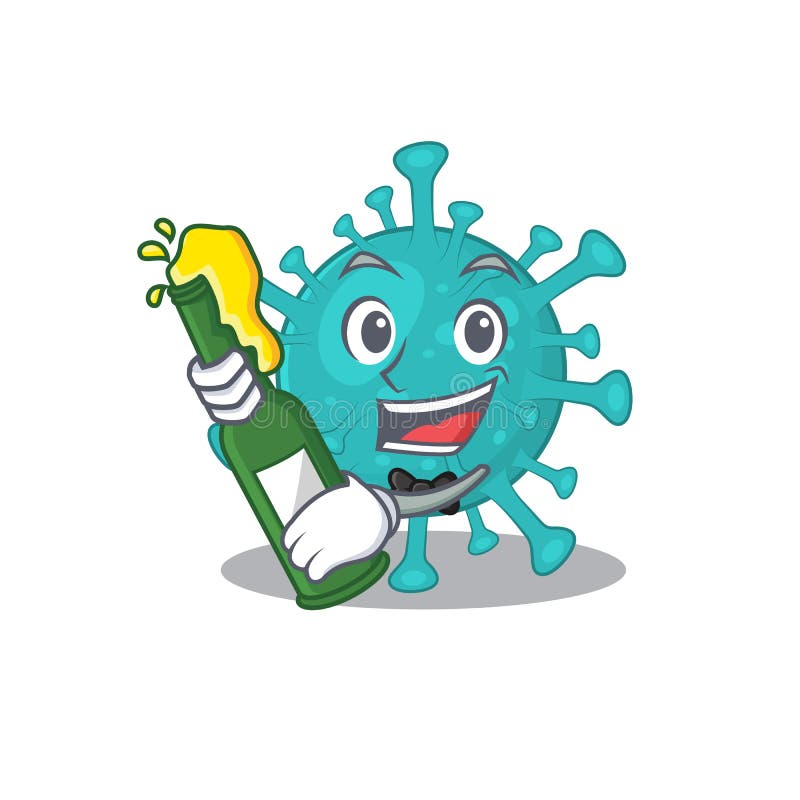 Corona zygote virus com garrafa de mascote de cerveja estilo cartoon