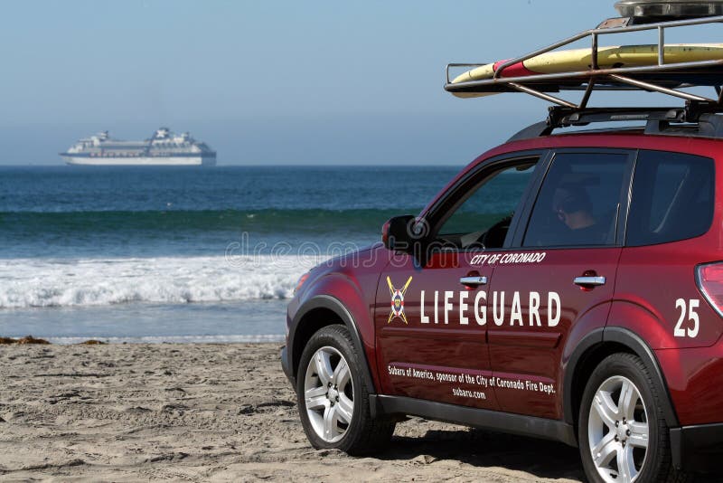 Coronado Beach Lifeguard, Ocean and Cruise Ship Editorial