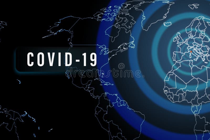 Coronavirus COVID-19 epidemic in the World. World map with diagram rings of epidemic starting from Europe as a virus center