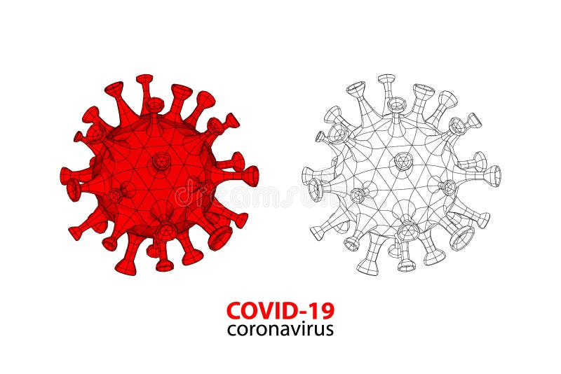 Coronavirus covid19 mit wireframe Polygonentwurfs-Maschenart auf weißem Hintergrund lizenzfreie abbildung
