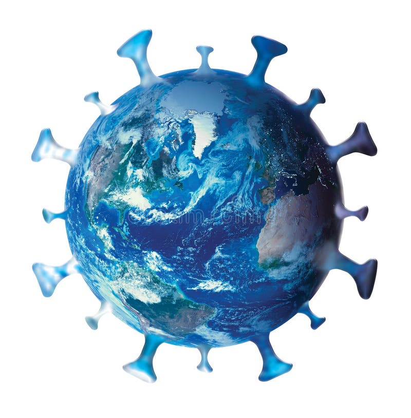 Coronavirus, COVID-19, Symbol, Logo, Symbol, mit Erde isoliert auf weiß Globales Konzept für eine Infektion mit Coronavirus