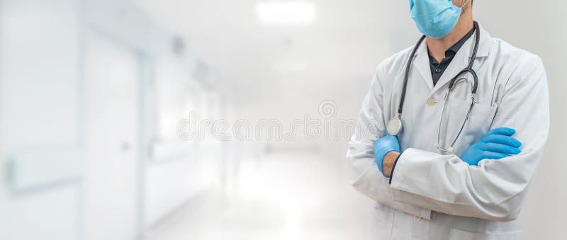 Coronavirus. Doctor Working in the Hospital. Copy Text. Hospital Background.  Banner. Stock Photo - Image of smile, text: 178767502