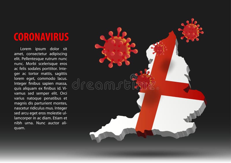 Coronavirus fly over map of England within national flag stock illustration