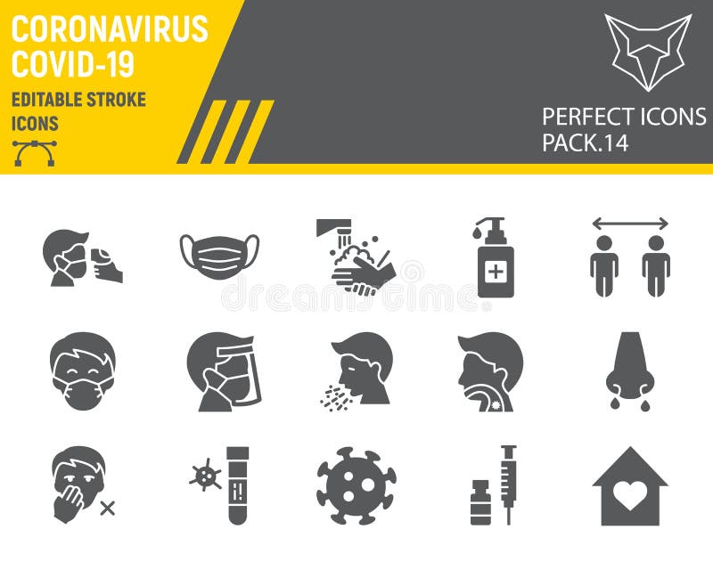 Coronavirus glyph icon set, prevention collection, vector sketches, logo illustrations, covid-19 icons, 2019-ncov signs