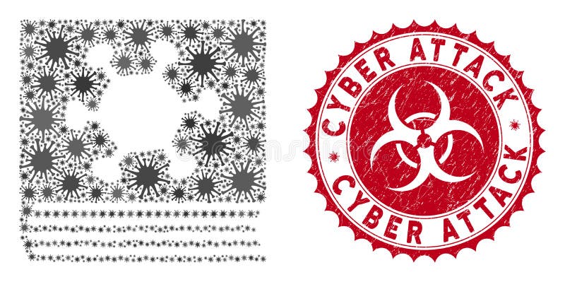 Coronavirus-Mosaik-Parasit-Enzyklopädien-Ikone mit strukturierten Cyber-Angriffs-Stempel stock abbildung