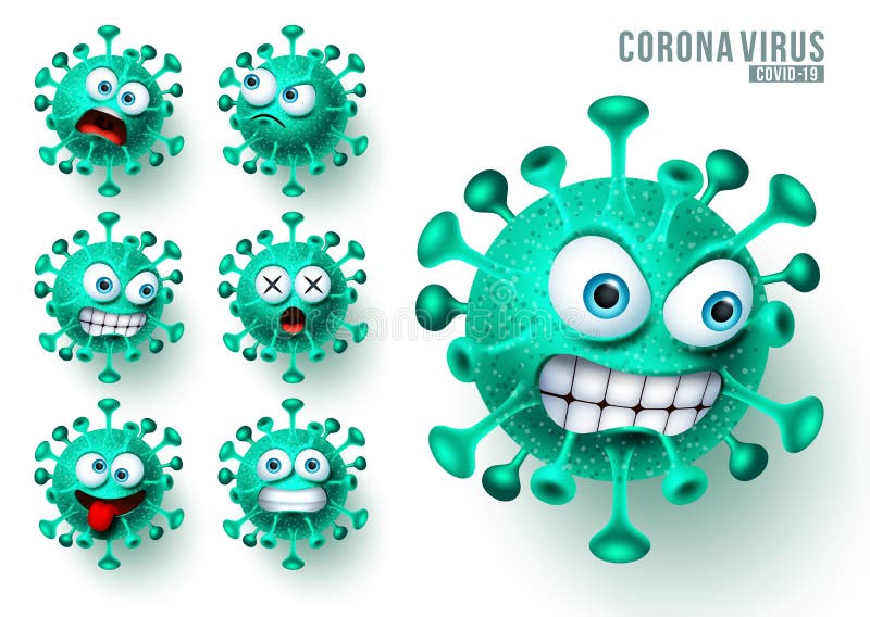 Coronavirus ncov emoji vector set. Novel corona virus emojis and emoticons