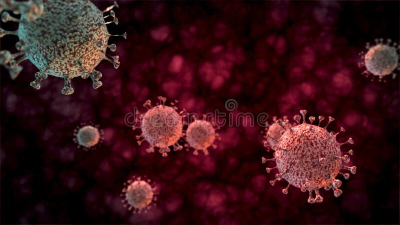 Coronavirus 2019-nCov. Microscopic 3D animation. Covid-2019 royalty free illustration