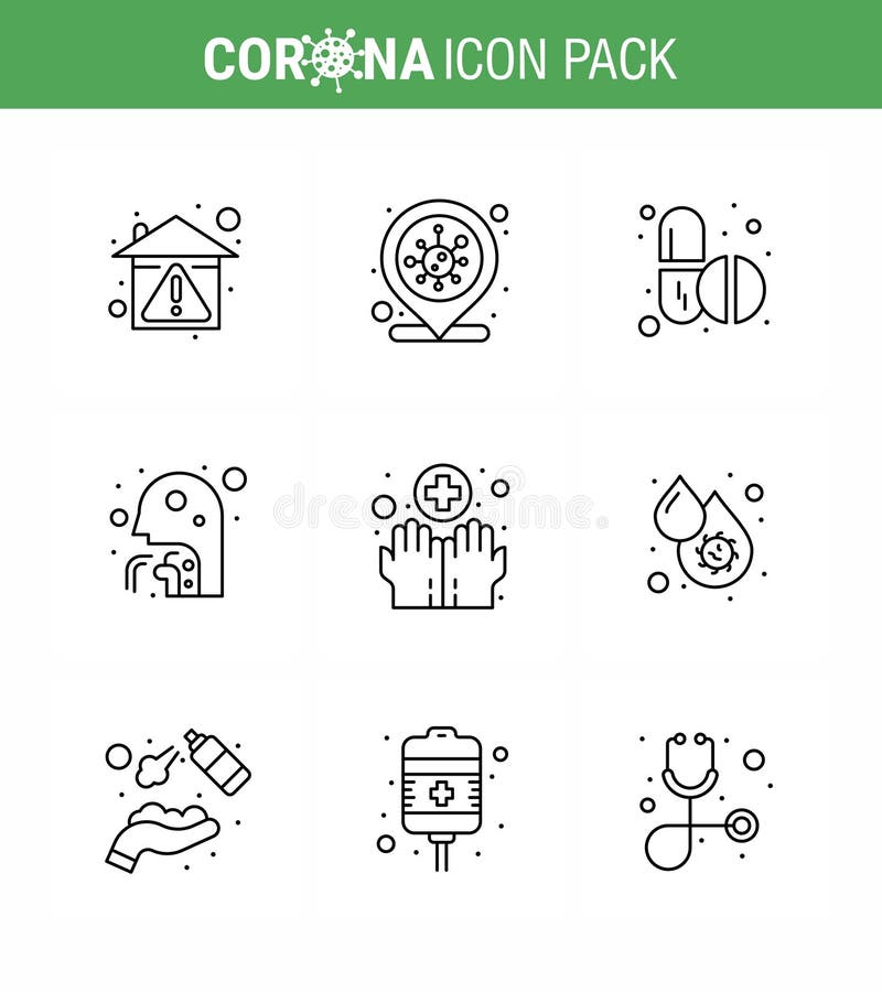 Coronavirus Precaution Tips icon for healthcare guidelines presentation 9 Line icon pack such as throat, man, infection place vector illustration