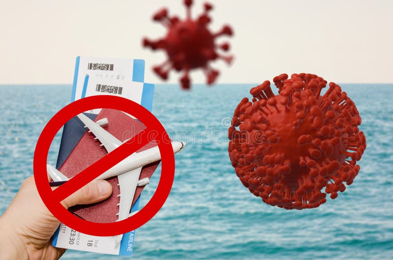 Coronavirus Reiseverbotzeichen auf einem Seehintergrund