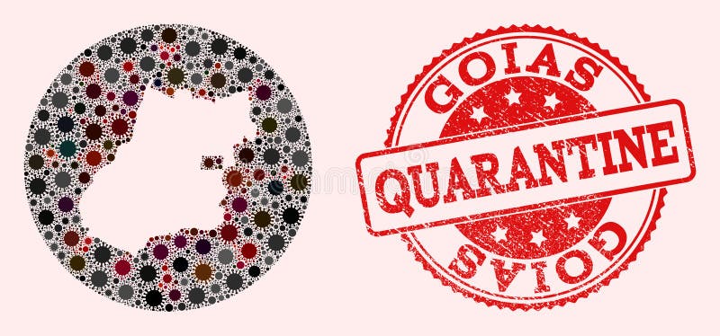 CoronaVirus Stencil Circle Map of Goias State Mosaic and Rubber Seal stock illustration