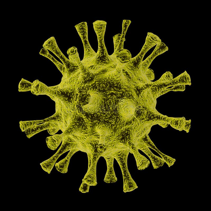 Coronavirusul galben macro-realist și virusul bacteriei Spikes sub microscop izolat pe fond negru royalty free illustration