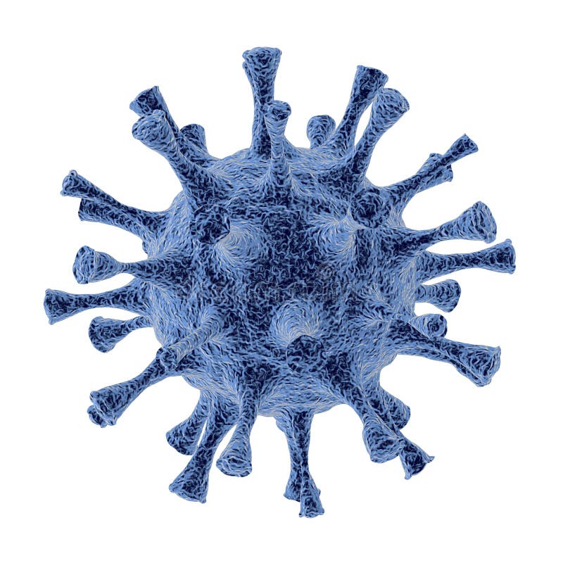 Coronavius albastru macrorealist și virus bacterium spikes sub microscop izolat pe fond alb. royalty free illustration
