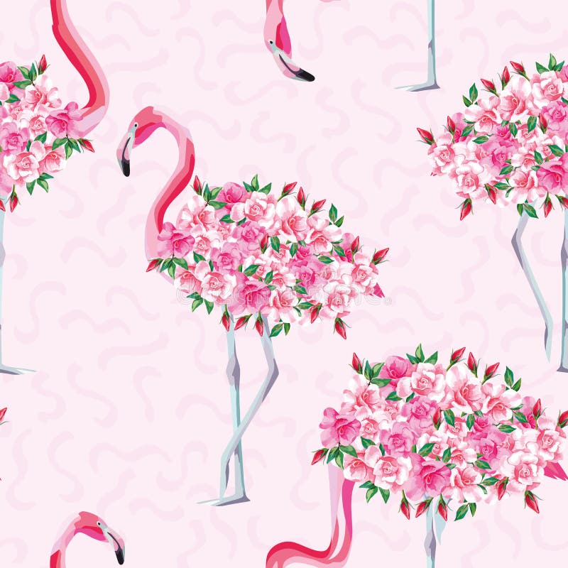 Corpo cor-de-rosa do flamingo do teste padrão sem emenda das rosas ilustração do vetor
