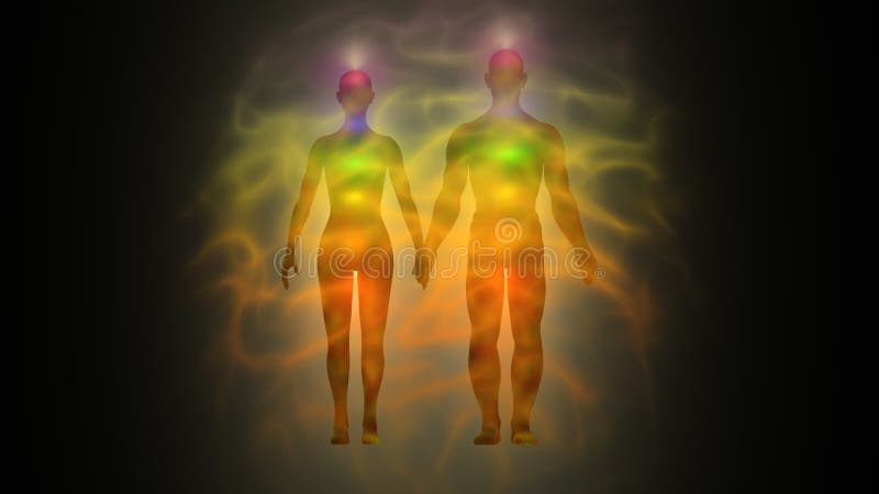 Corpo da energia da mulher e do homem, aura, chakras