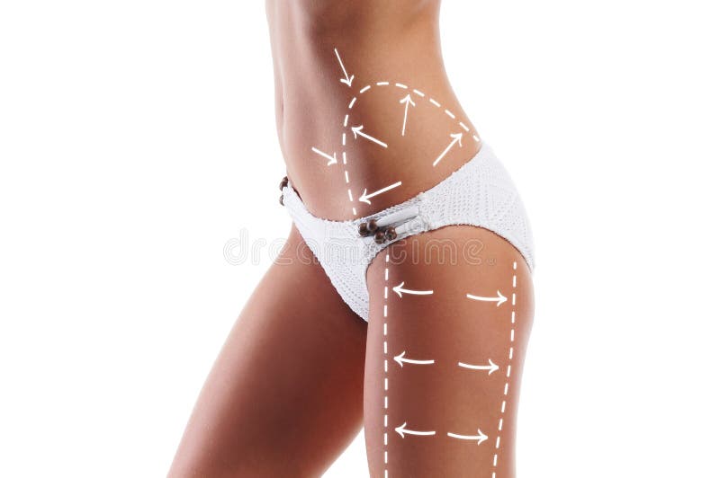 Corpo da mulher nova e bonita isolada no branco foto de stock Corpo da mulher nova e bonita isolada no branco foto de stock