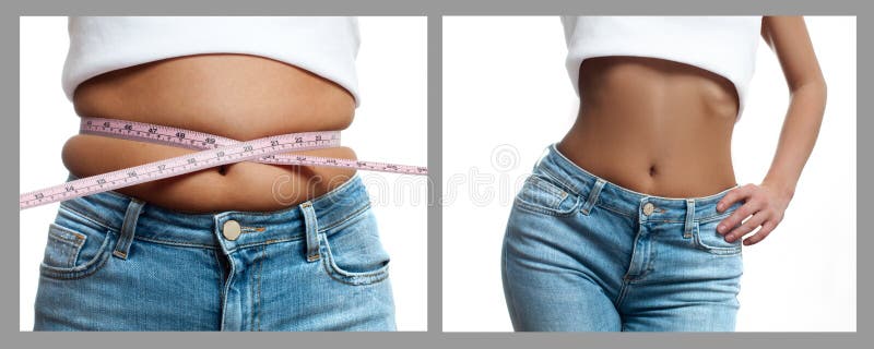 Corpo do ` s da mulher antes e depois da perda de peso Faça dieta o conceito