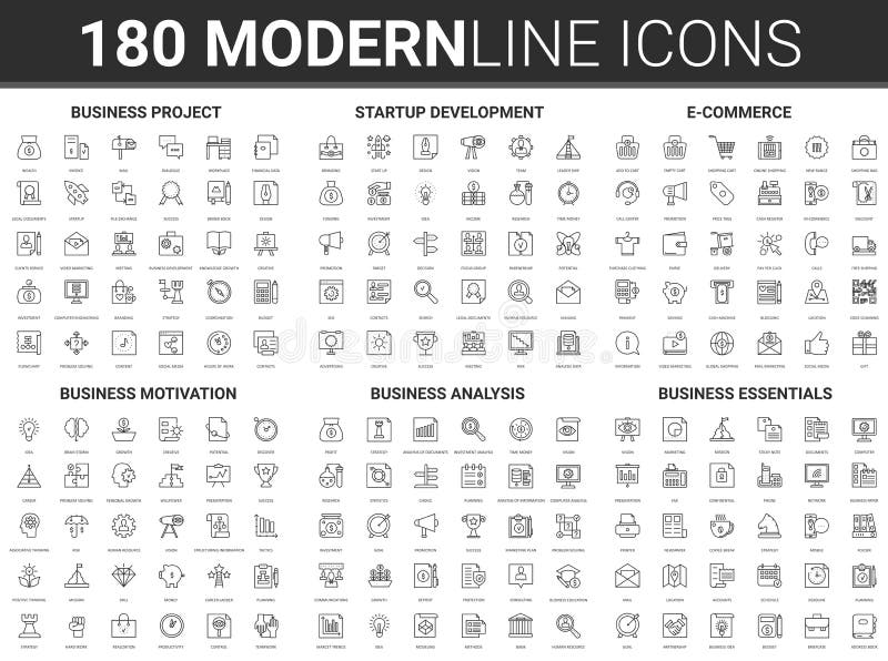 Corporate business startup vector illustration, flat thin line icon set of financial data technology, success strategy stock illustration
