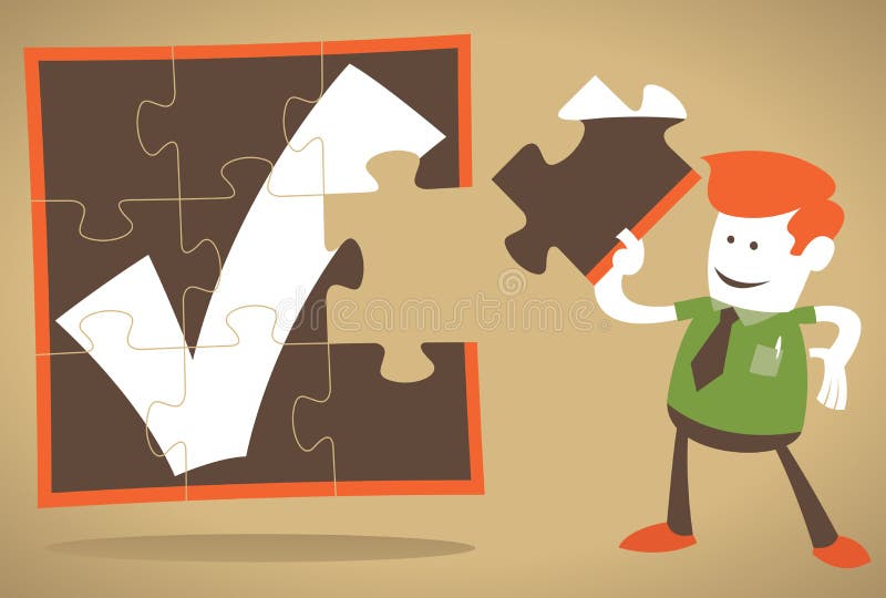 Corporate Guy has the missing piece of the puzzle royalty free illustration Corporate Guy has the missing piece of the puzzle royalty free illustration