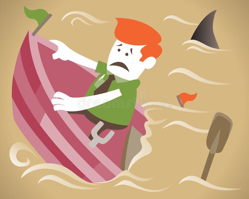 Corporate Guy onboard his sinking ship stock illustration