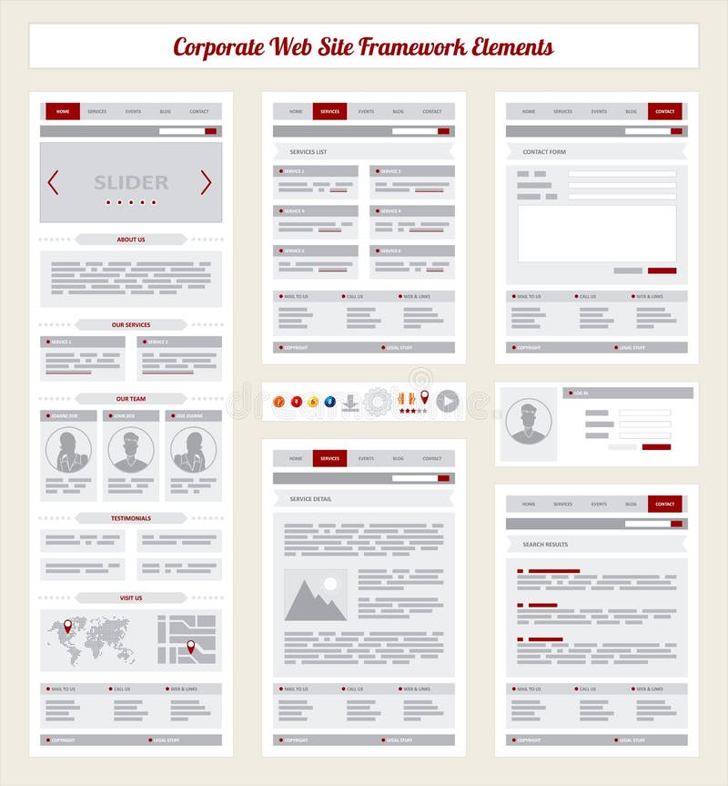 Corporate Internet Site Navigation Map, Structure Prototype Framework vector illustration Corporate Internet Site Navigation Map, Structure Prototype Framework vector illustration