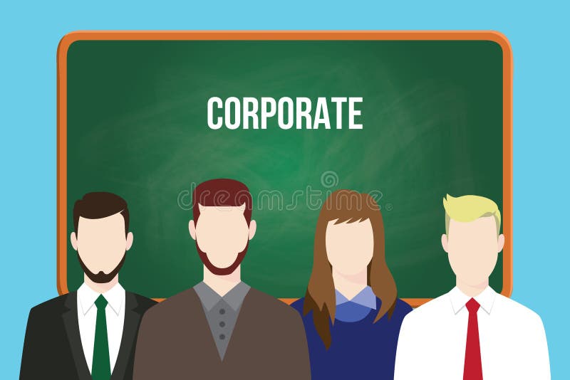 Corporate team business illustration stand together aligning on front of green board royalty free illustration