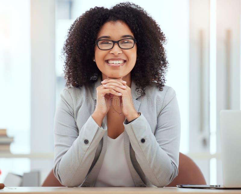 Corporate Woman Office Desk And Happy Smile For Small Business Owner