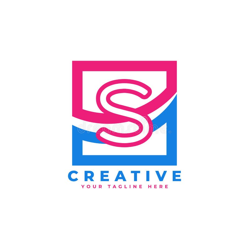 Corporation Letter S Logo with Square and Swoosh Design and Blue Pink ...