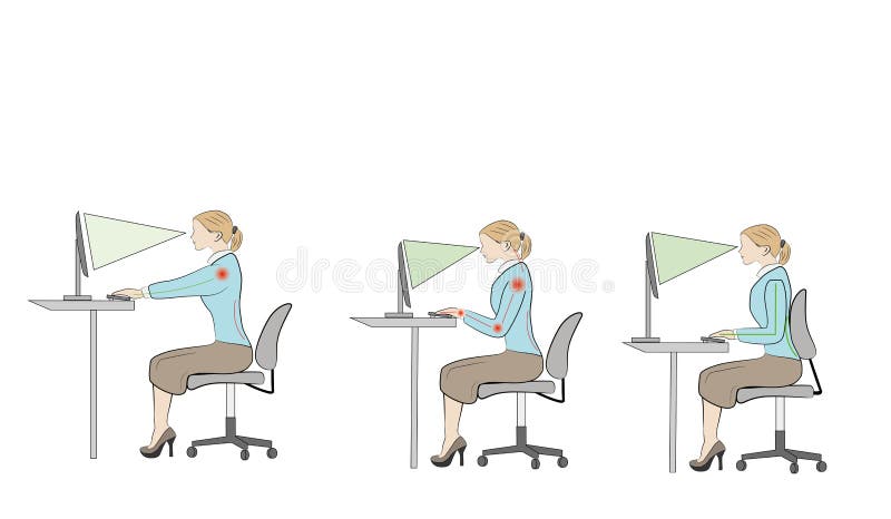 Correct Sitting At Desk Posture Ergonomics Advices Stock Vector