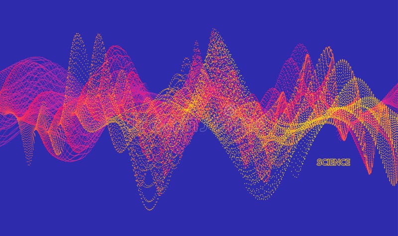 Geluidsgolven. Dynamisch effect. Vectorillustratie met deeltjes. 3D-rasteroppervlak stock illustratie