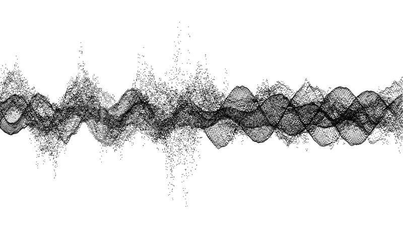Geluidsgolven. Dynamisch effect. Vectorillustratie met deeltjes. 3D-rasteroppervlak stock illustratie