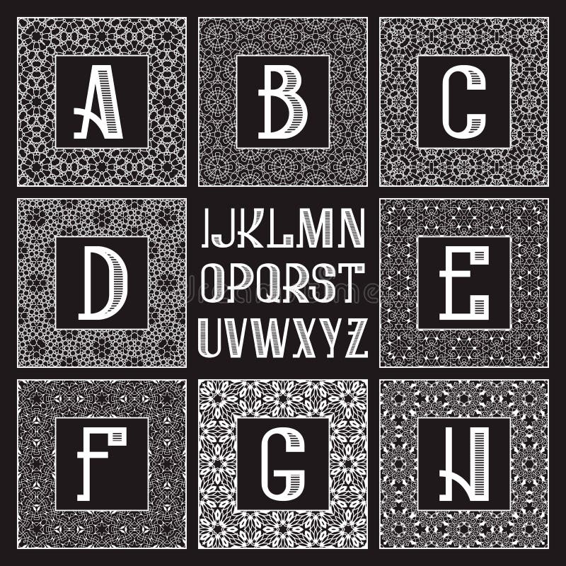 Corredo modellato del monogramma Lettere bianche e strutture quadrate ornamentali per creare logo iniziale nello stile orientale illustrazione di stock Corredo modellato del monogramma Lettere bianche e strutture quadrate ornamentali per creare logo iniziale nello stile orientale illustrazione di stock