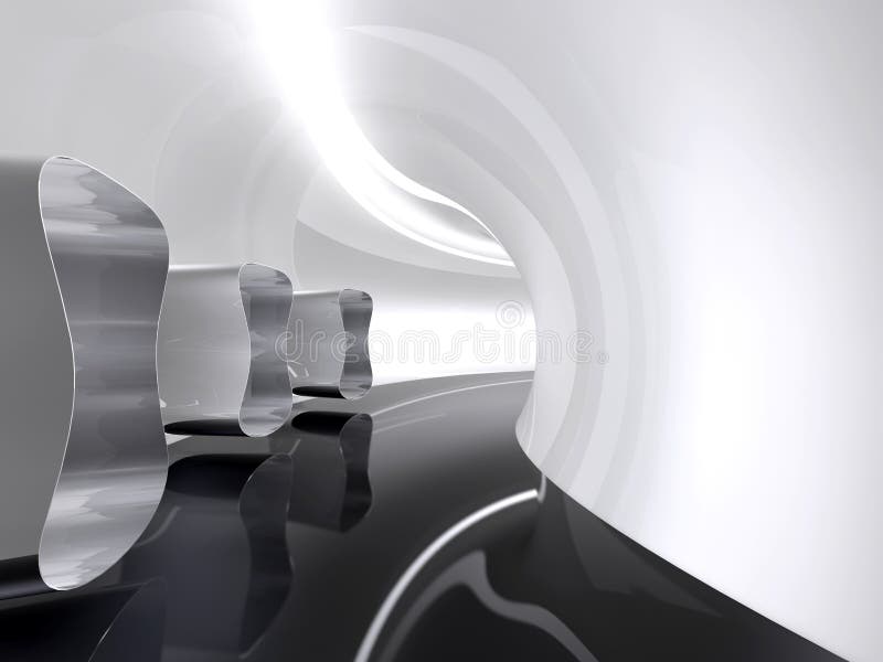Corredor futurista do espaço da arquitetura interno ilustração royalty free Corredor futurista do espaço da arquitetura interno ilustração royalty free