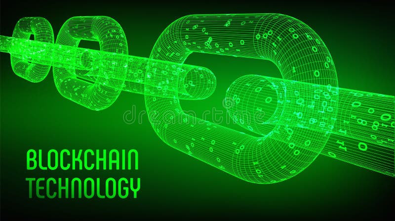 Blockchain. Criptomoeda. Conceito de Blockchain. Cadeia de arame 3D com código digital. Modelo de criptomoeda editável ilustração royalty free
